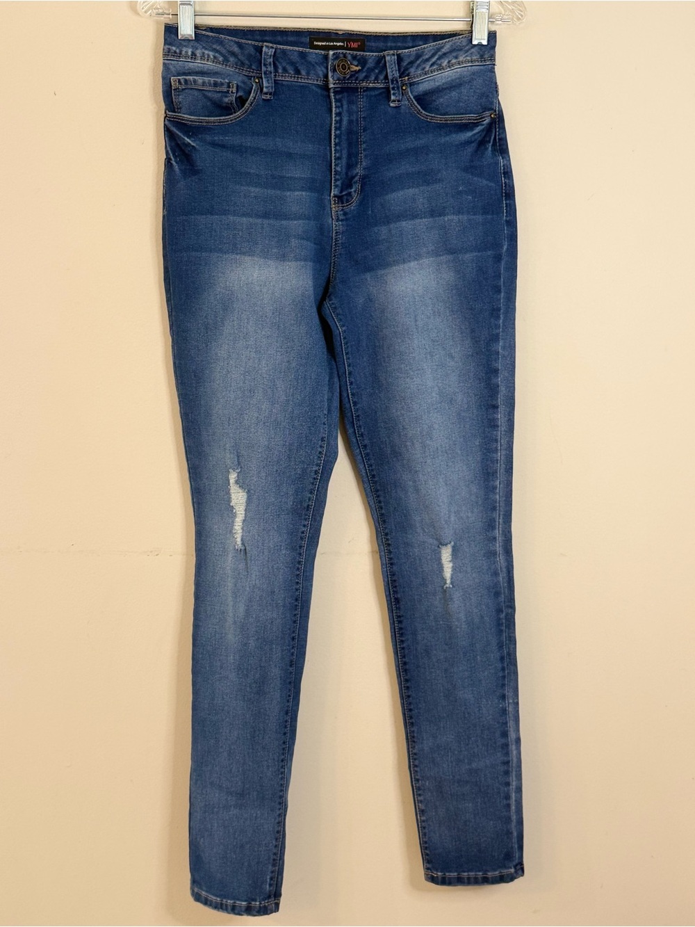 YMI distressed jeans ankle stretch zip button SZ 9/29”